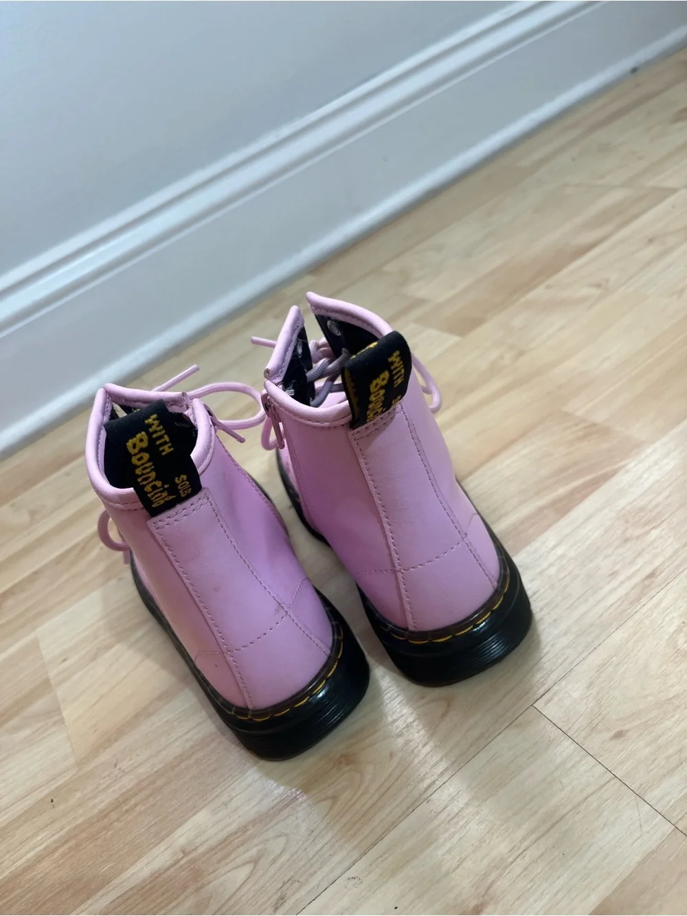 Dr Martens Junior Zavala J Combat Boots Pastel Pink Leather Lace Up  1